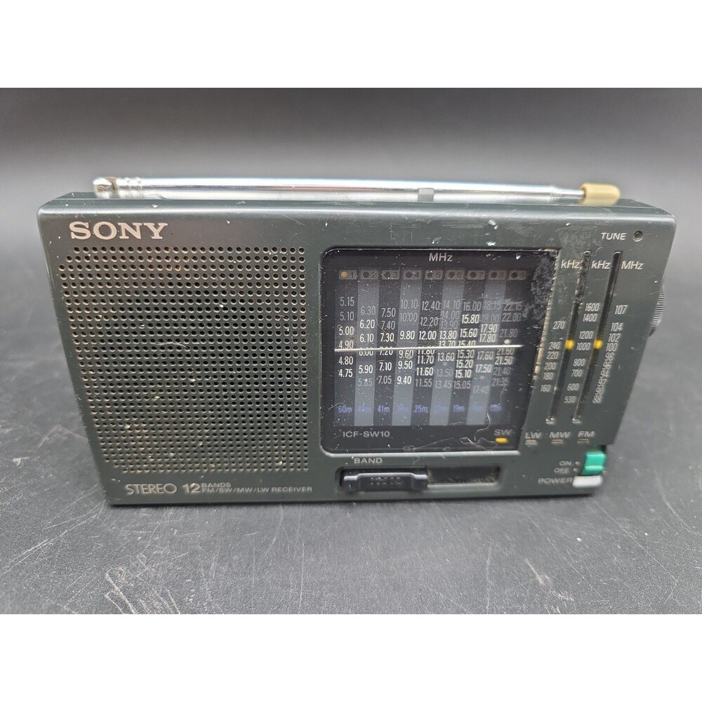 Sony ICF-SW10 Portable AM/FM/FM/SW/MW/LW Radio Black Headphone Jack Works